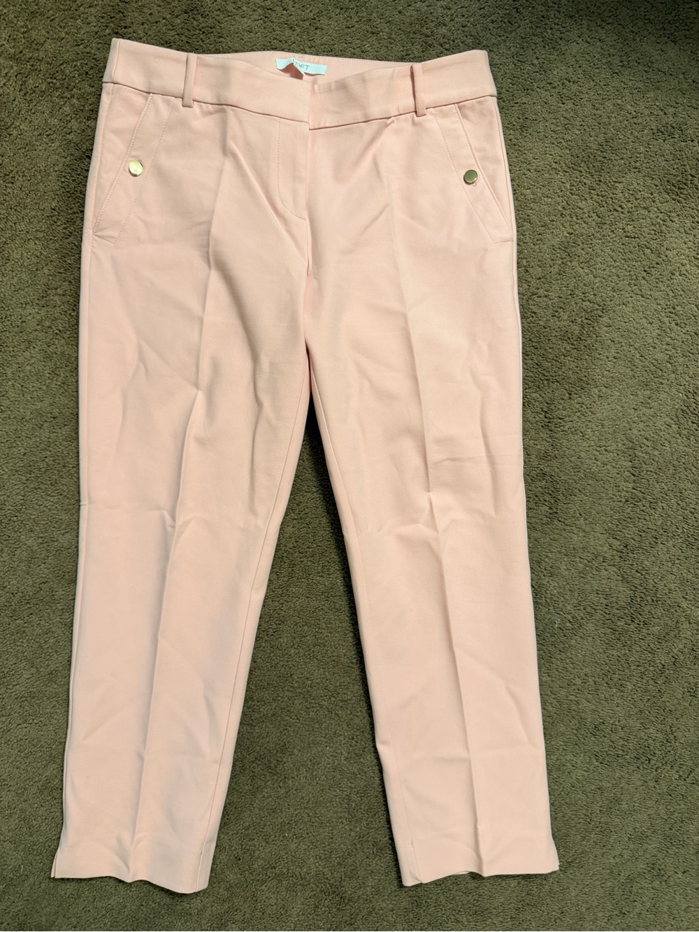 Light Blush Pink Tailored Ankle Pants with Gold buttons